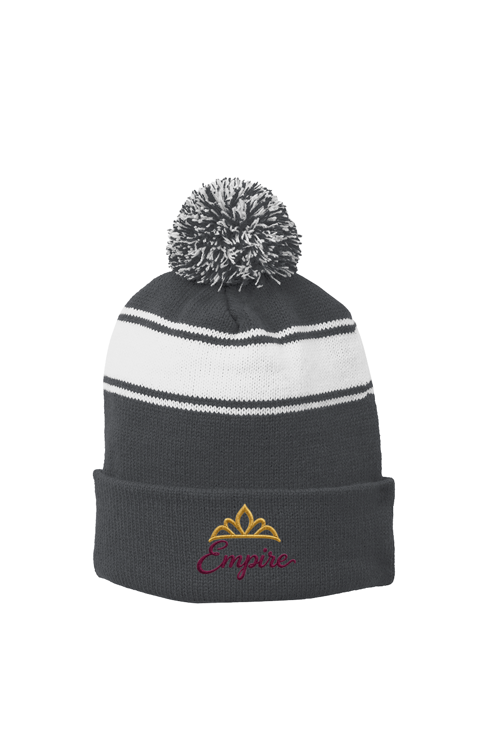Stripe Pom Beanie women embroidery