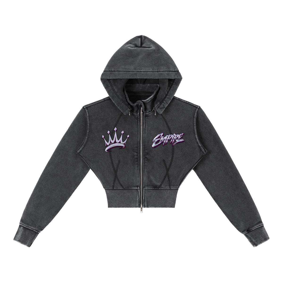 EMPIRE Women's Vintage-Washed Cropped Hoodie — Empire Chrome Tag
