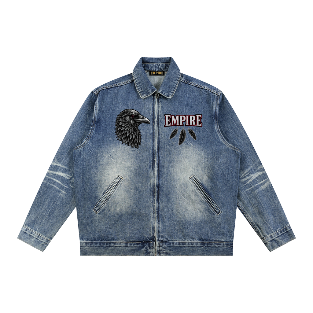 EMPIRE Men’s Vintage-Wash Zip Denim Jacket — Empire Flight Raven