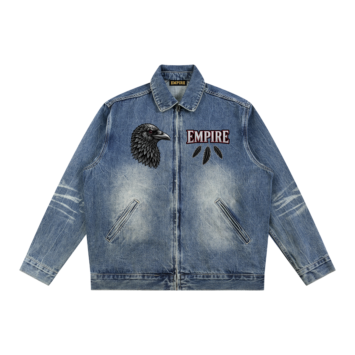 EMPIRE Men’s Vintage-Wash Zip Denim Jacket — Empire Flight Raven