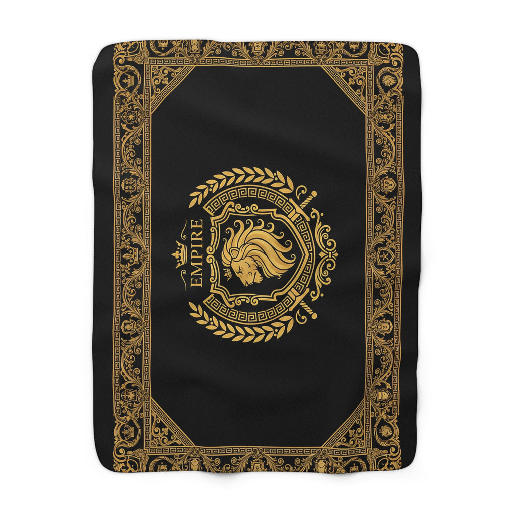 EMPIRE Greek Lion Sherpa Blanket — Golden Border Luxury Throw