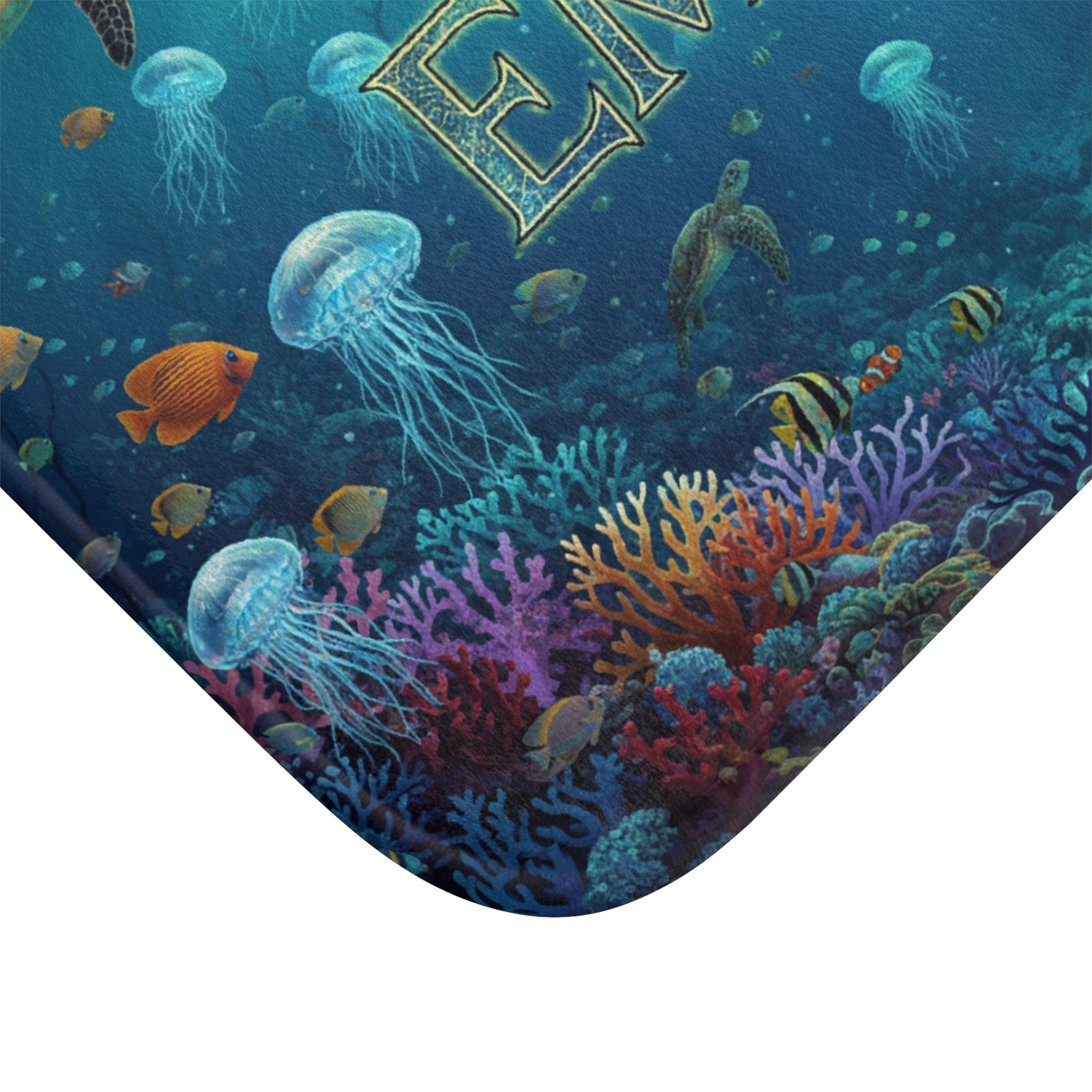 EMPIRE Bath Mat — Underwater Ocean Coral Reef with Turtles & Jellyfish