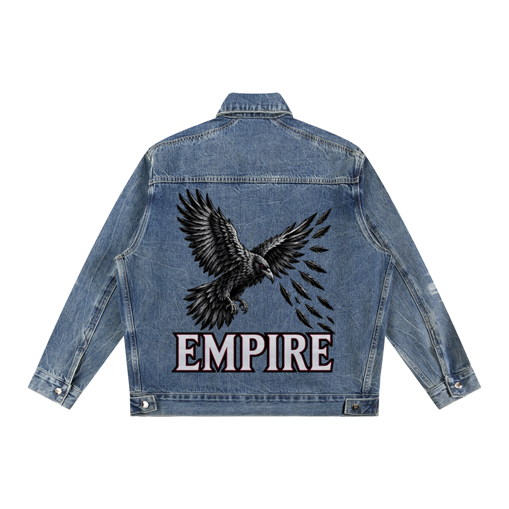 EMPIRE Men’s Vintage-Wash Zip Denim Jacket — Empire Flight Raven