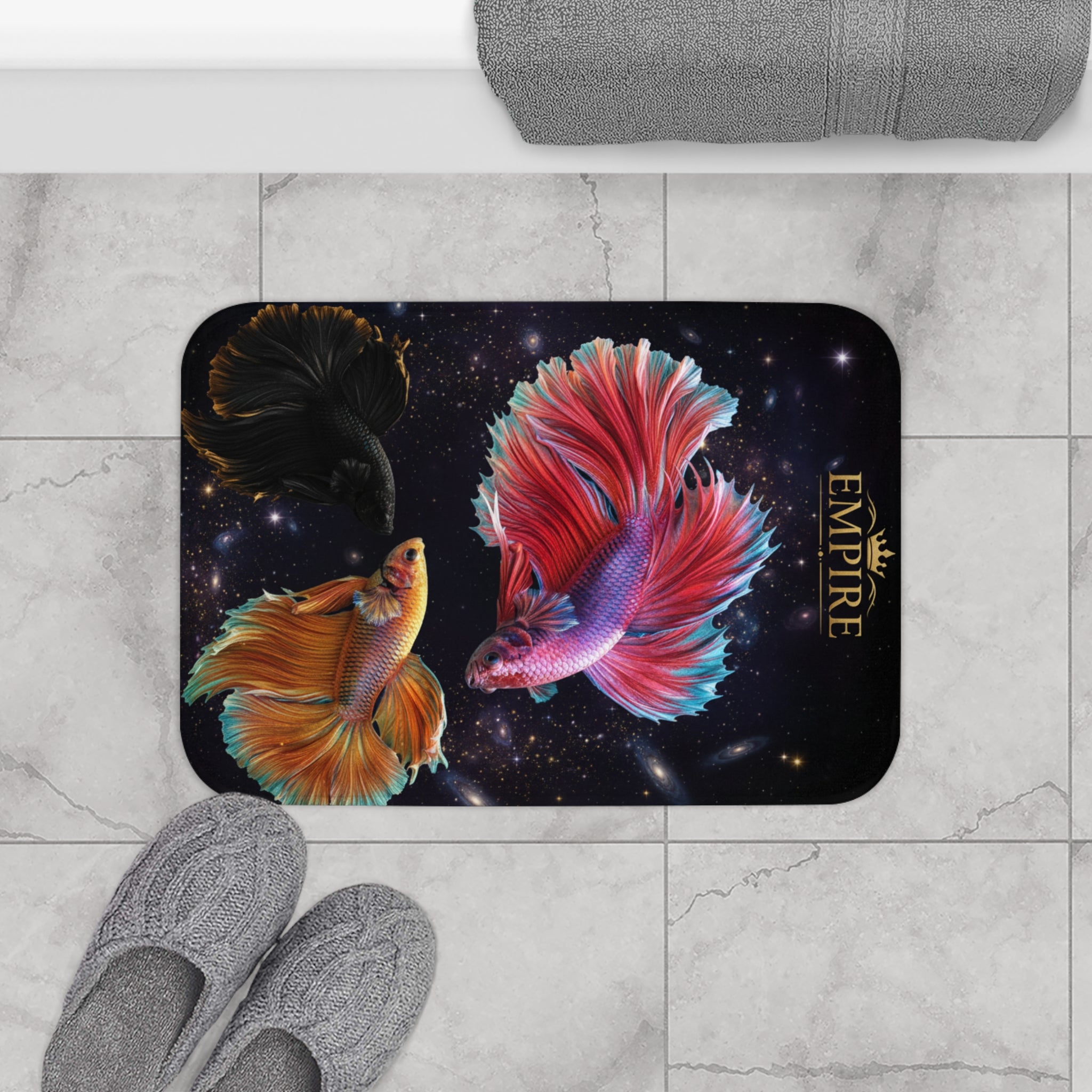 EMPIRE Betta Fish Bath Mat — Cosmic Aquarium Galaxy Decor