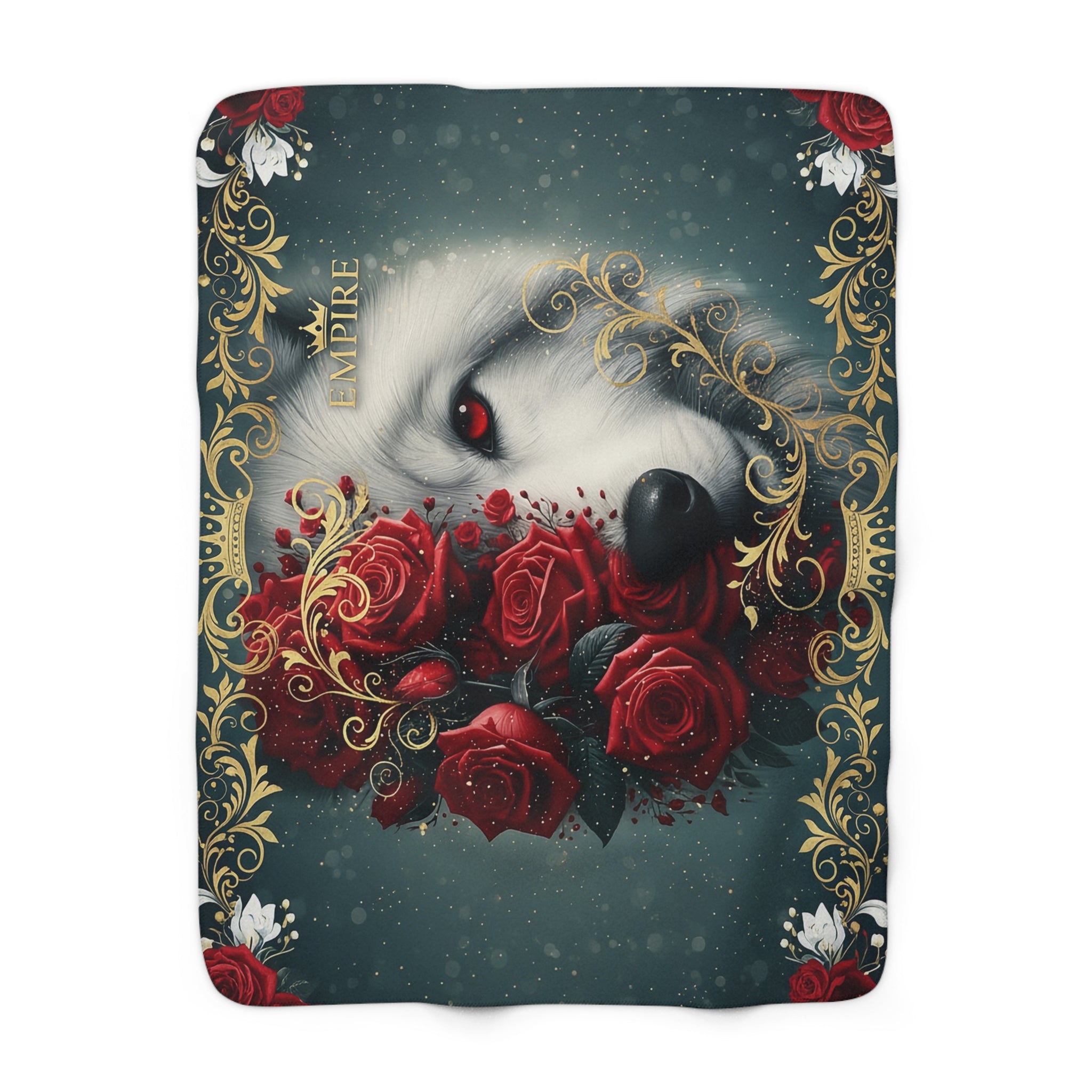 EMPIRE Gothic Wolf Sherpa Blanket — Red Roses Romantic Luxury Throw