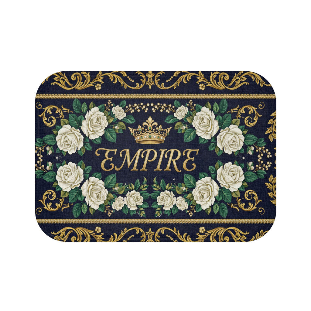 EMPIRE Bath Mat — Gold Crown & White Roses Floral Design
