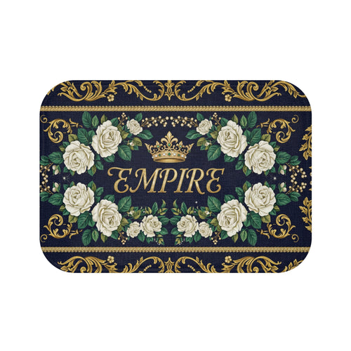 EMPIRE Bath Mat — Gold Crown & White Roses Floral Design