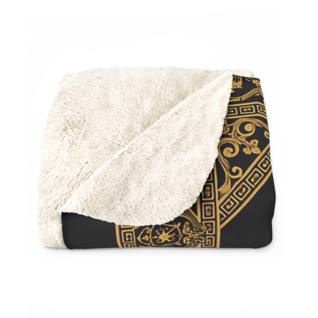 EMPIRE Greek Lion Sherpa Blanket — Golden Border Luxury Throw
