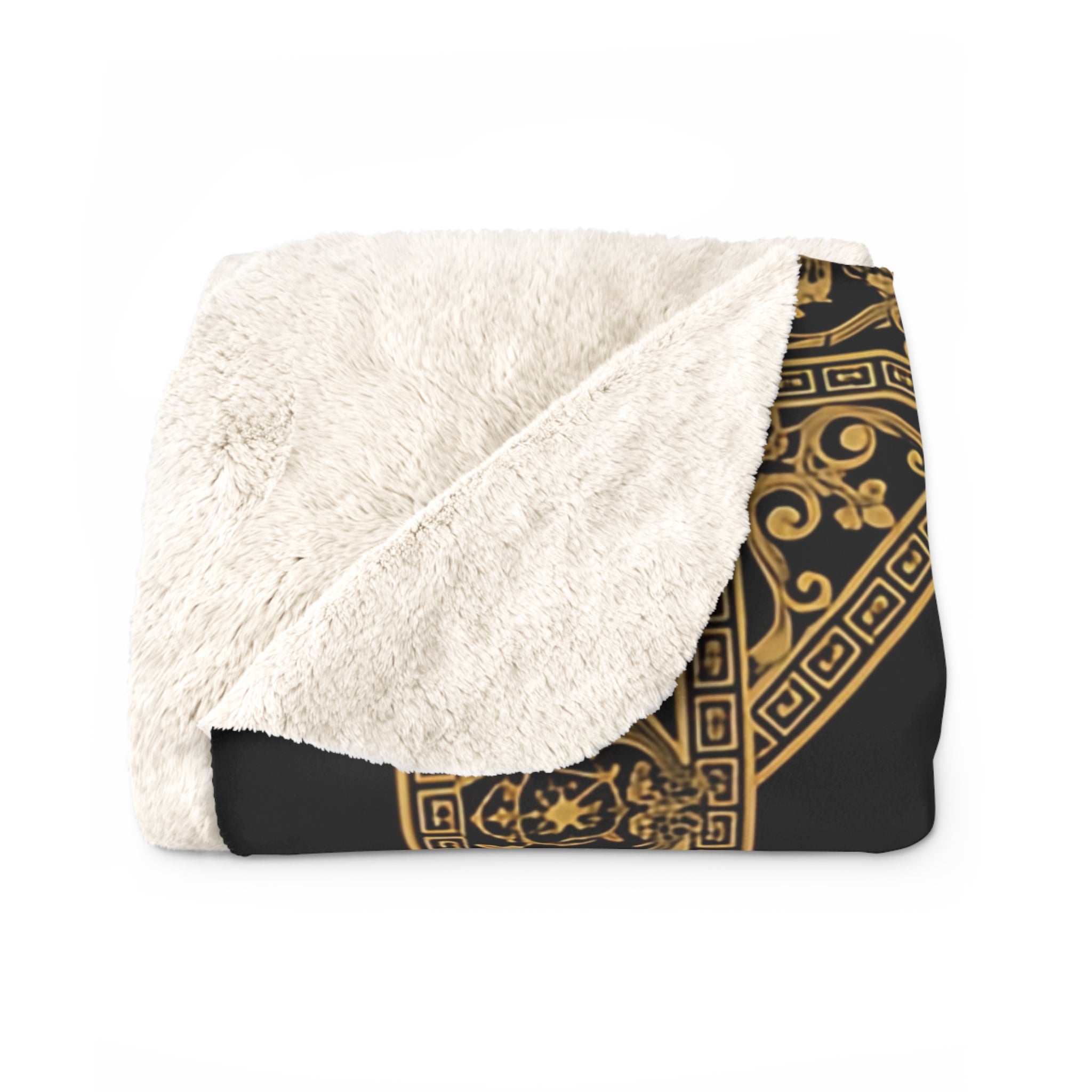 EMPIRE Greek Lion Sherpa Blanket — Golden Border Luxury Throw