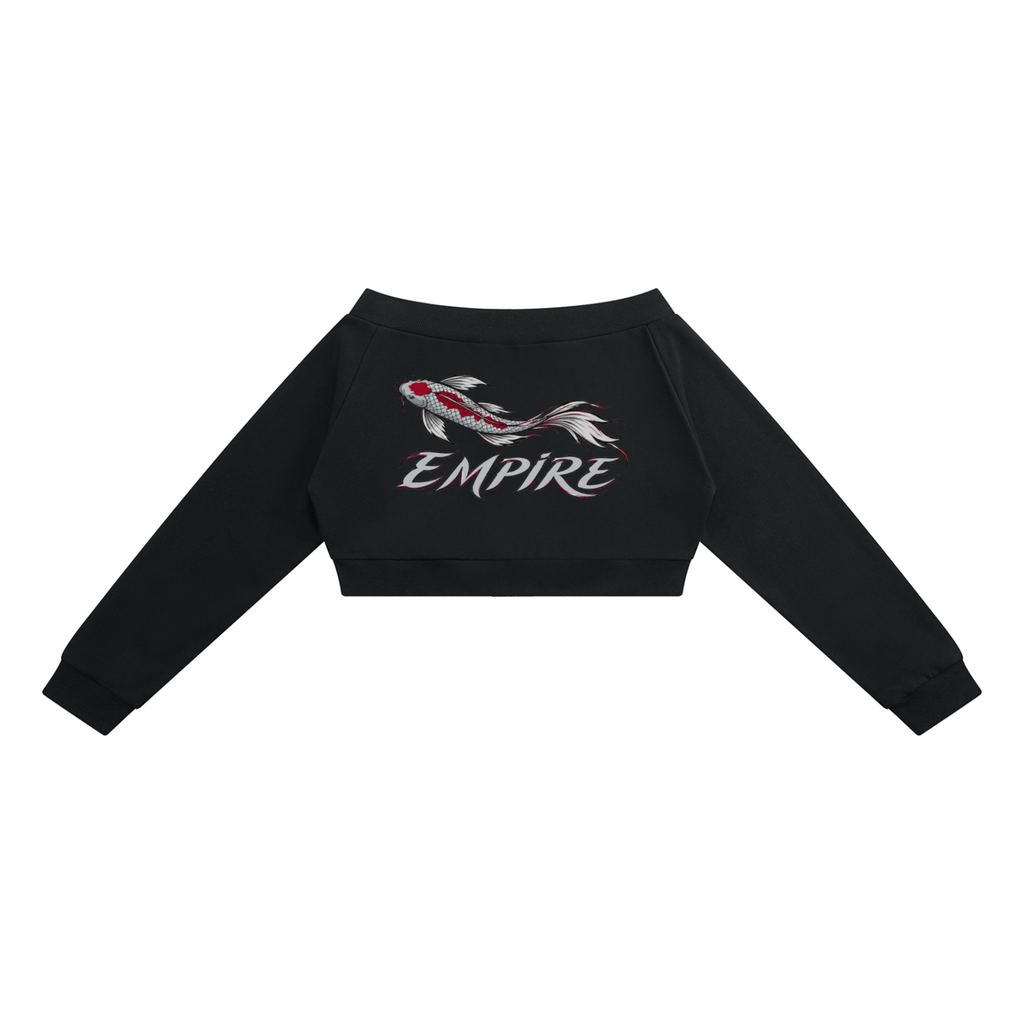 EMPIRE Women's Off-Shoulder Cropped Zip Hoodie — Empire Garnet Koi