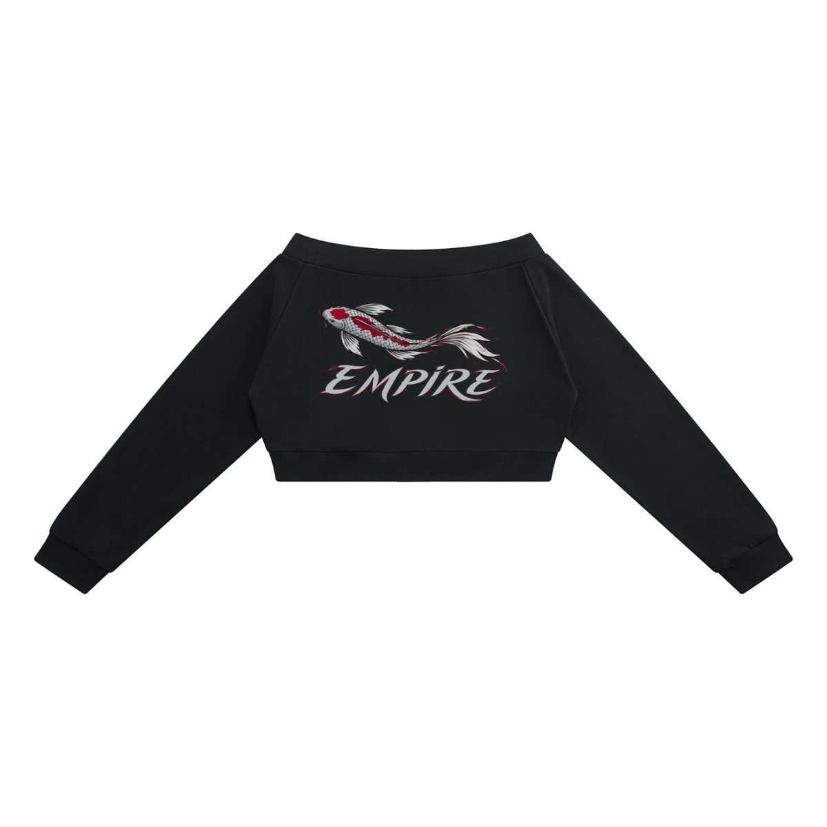 EMPIRE Women's Off-Shoulder Cropped Zip Hoodie — Empire Garnet Koi