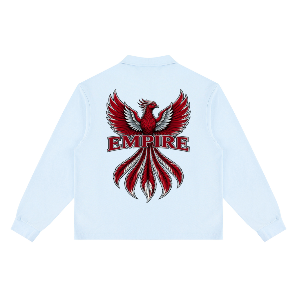 EMPIRE Men’s Loose Long-Sleeve Polo Shirt — Crimson Phoenix