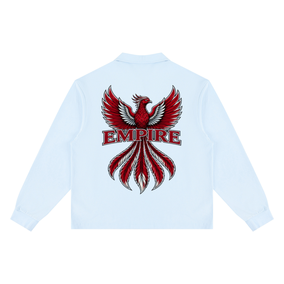 EMPIRE Men’s Loose Long-Sleeve Polo Shirt — Crimson Phoenix