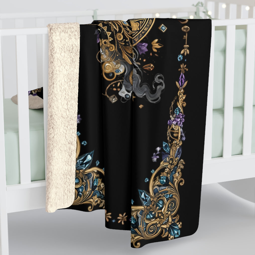EMPIRE Gothic Panther Sherpa Blanket — Moonlit Floral Luxury Throw