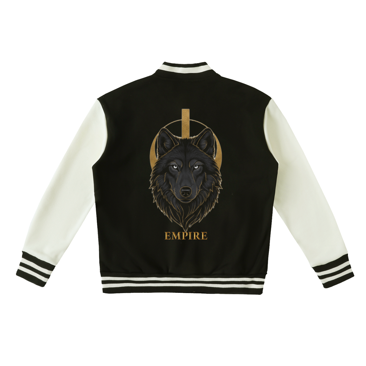 EMPIRE Men’s Two-Tone Fleece Varsity Jacket — Black Wolf Eclipse