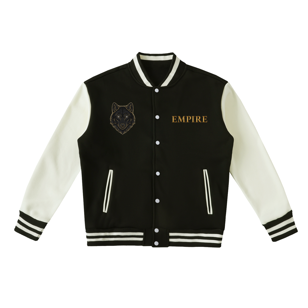 EMPIRE Men’s Two-Tone Fleece Varsity Jacket — Black Wolf Eclipse