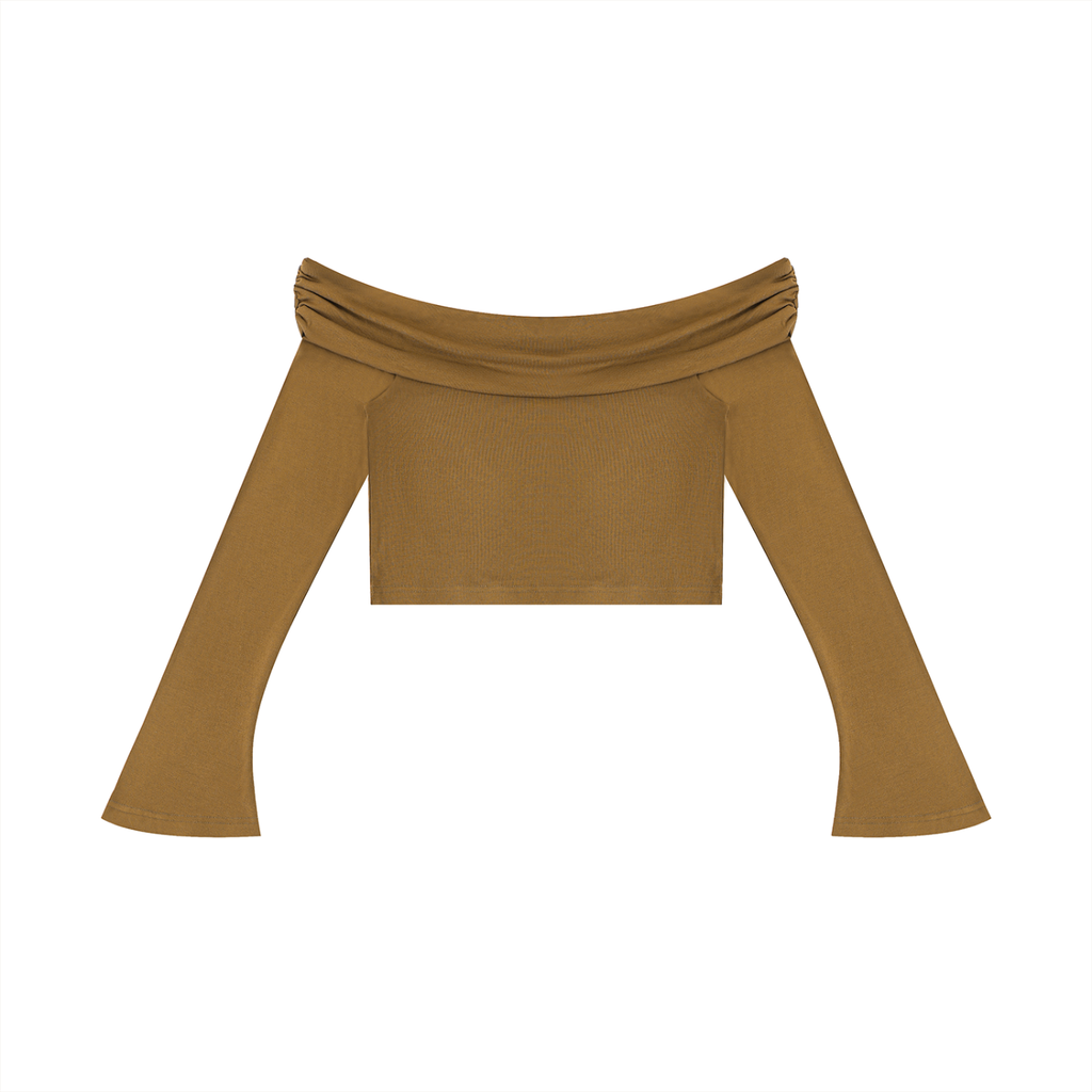 EMPIRE Off-Shoulder Bell Sleeve Crop Top — Sculpted Drama
