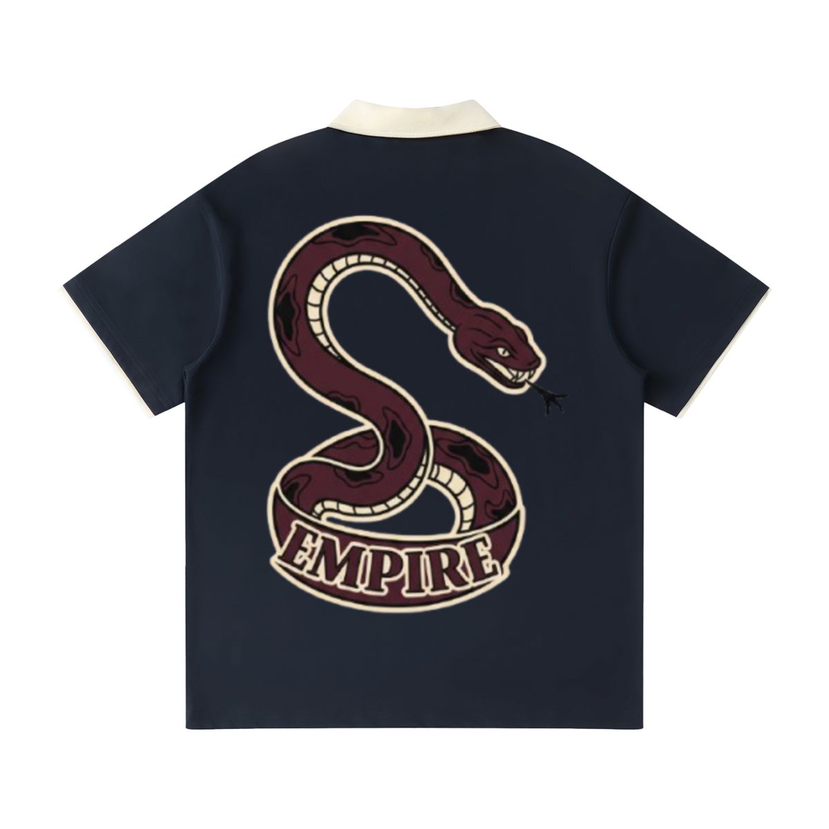 EMPIRE Men’s Contrast-Collar Raglan Polo Shirt — Ornamental Snake