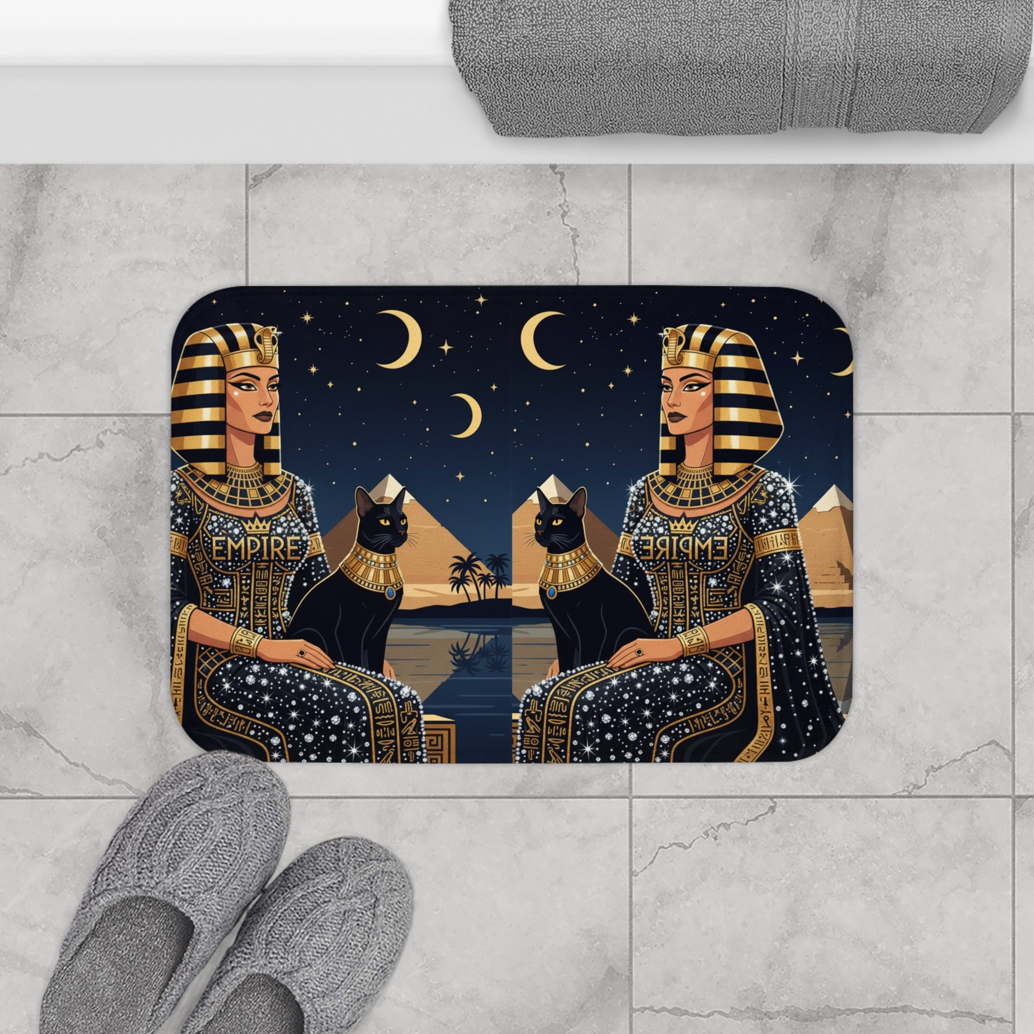 EMPIRE Egyptian Queen Bath Mat — Luxury Pharaoh & Pyramid Decor