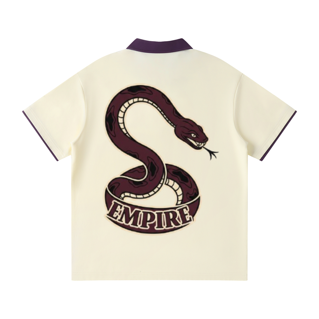 EMPIRE Men’s Contrast-Collar Raglan Polo Shirt — Ornamental Snake