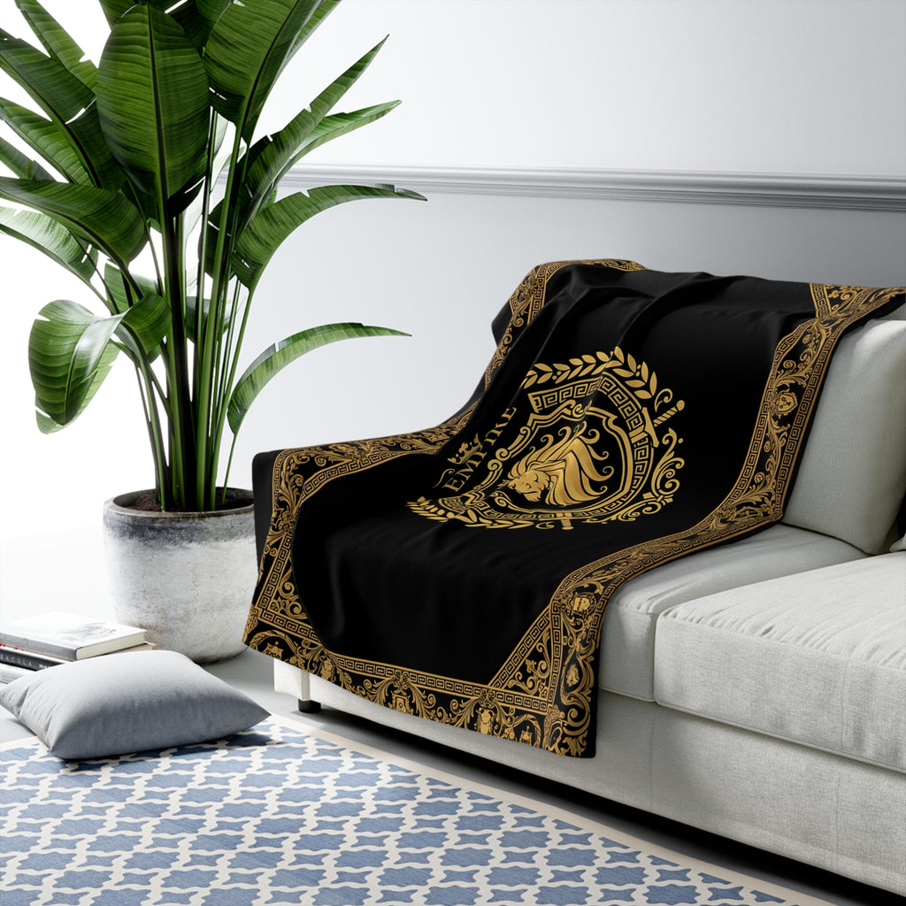 EMPIRE Greek Lion Sherpa Blanket — Golden Border Luxury Throw