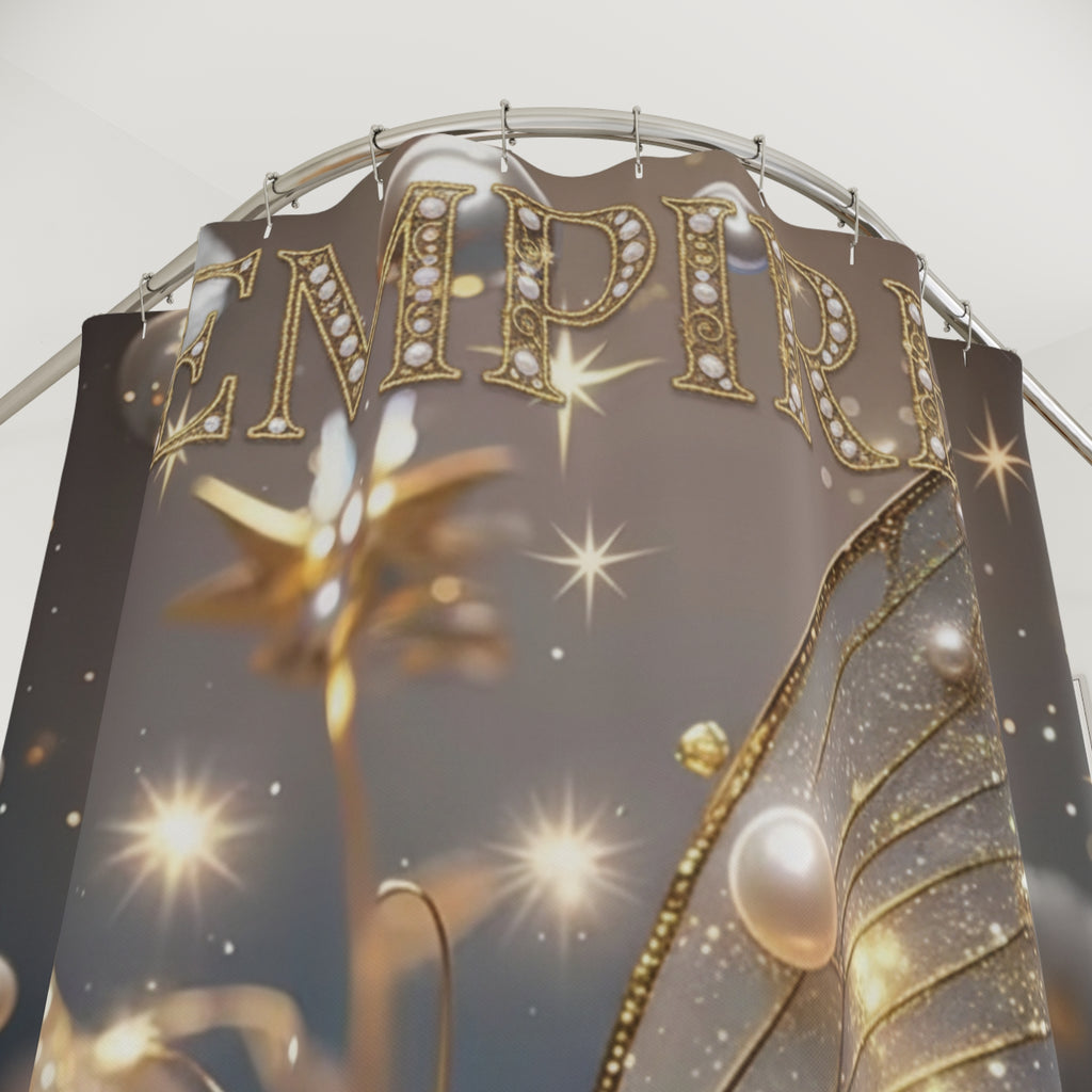 EMPIRE Gold Butterfly Shower Curtain — Luxury Rose & Pearl Bath Decor