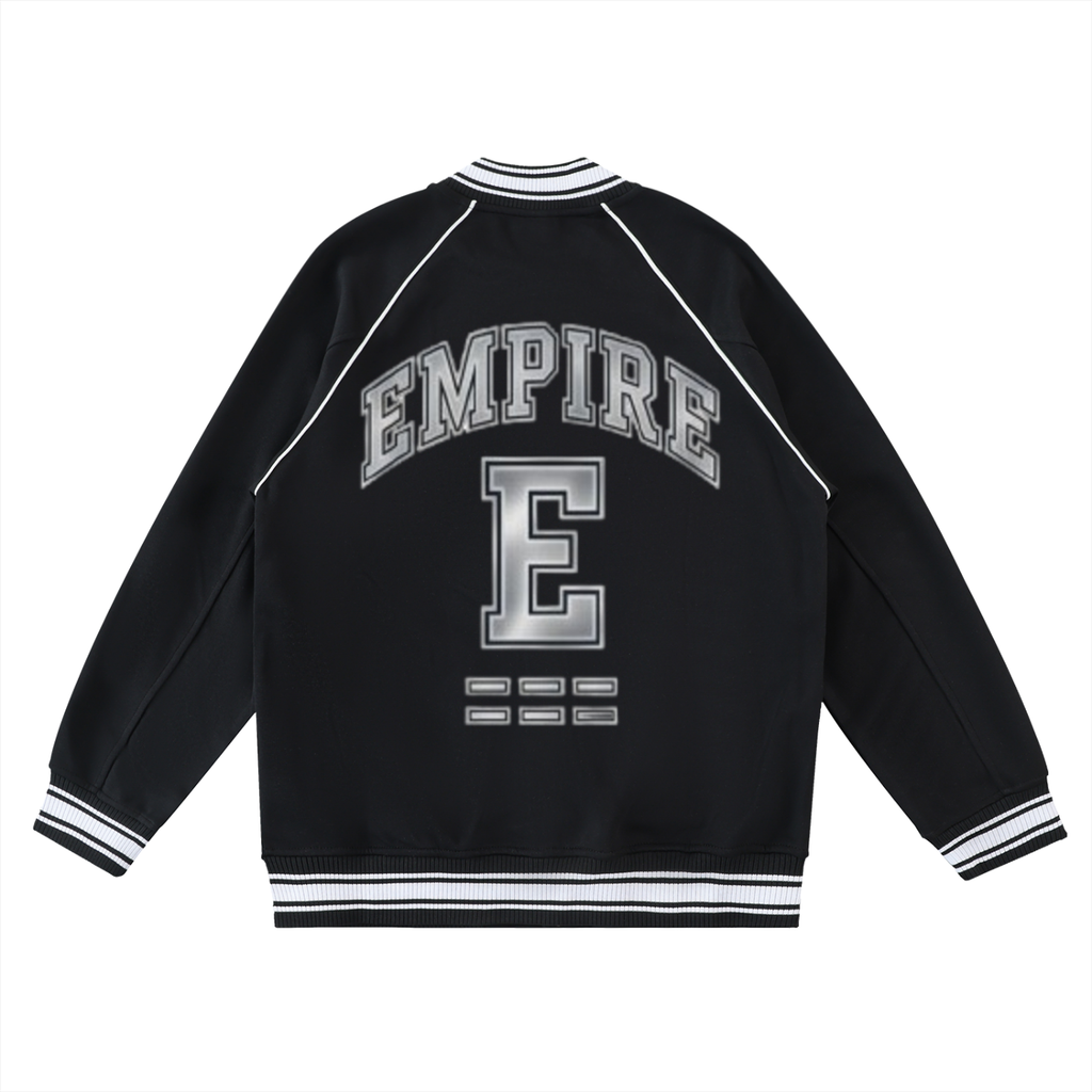 EMPIRE Men’s Contrast-Trim Raglan Varsity Jacket — Collegiate Guard Silver