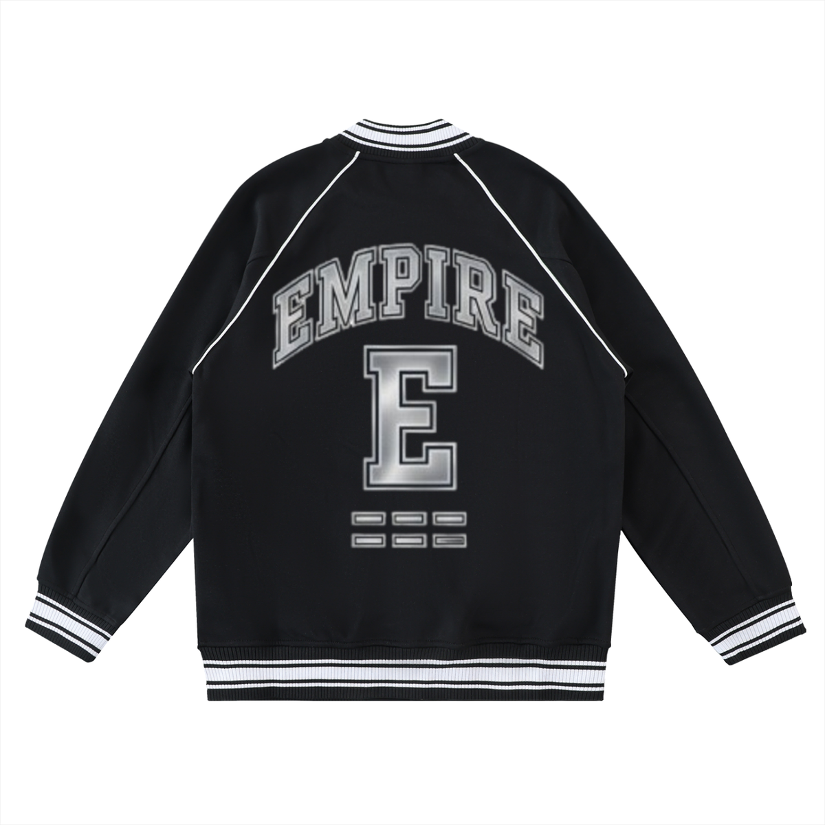 EMPIRE Men’s Contrast-Trim Raglan Varsity Jacket — Collegiate Guard Silver