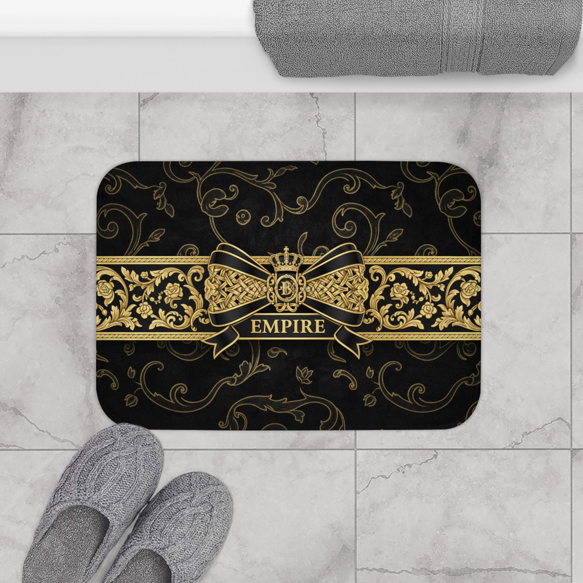 EMPIRE Bath Mat — Luxurious Black & Gold Baroque Design