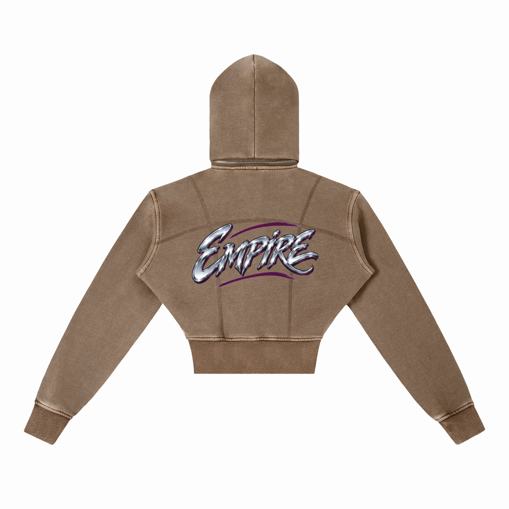 EMPIRE Women's Vintage-Washed Cropped Hoodie — Empire Chrome Tag