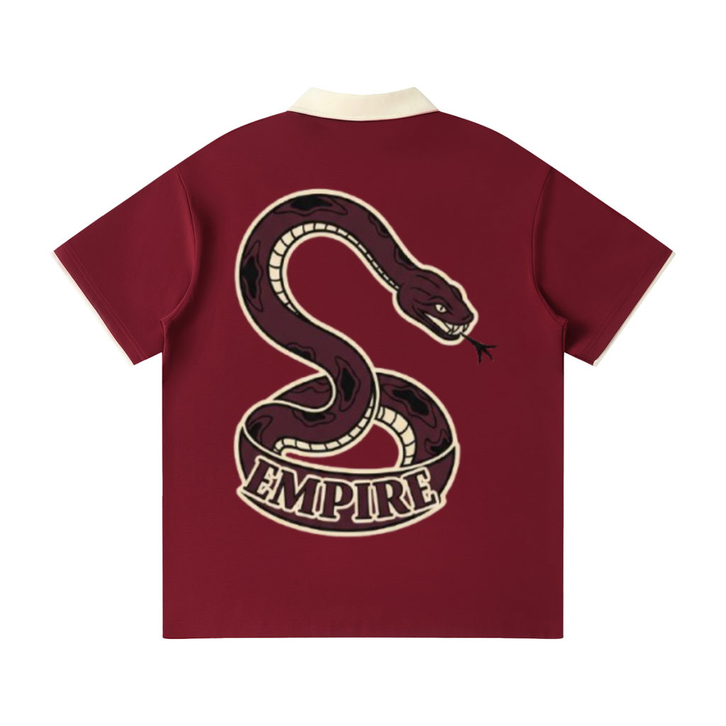 EMPIRE Men’s Contrast-Collar Raglan Polo Shirt — Ornamental Snake