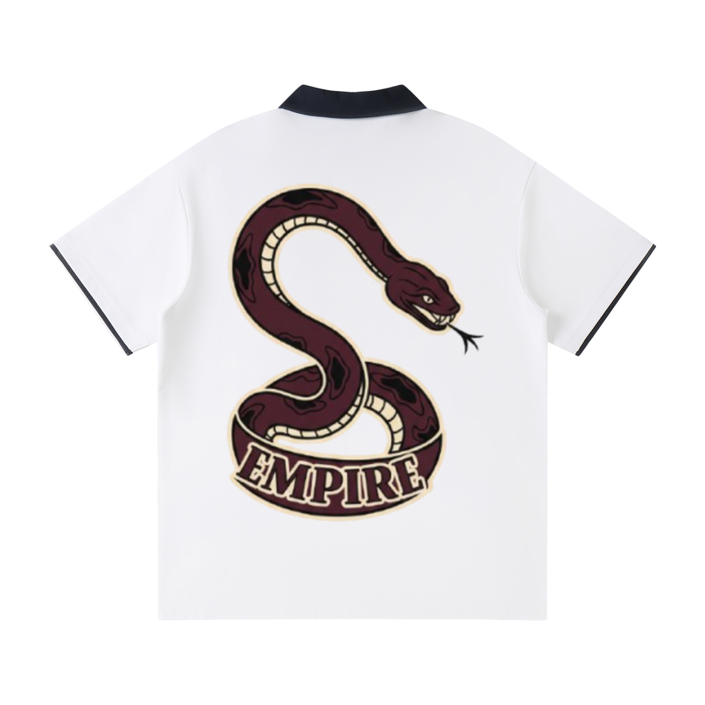 EMPIRE Men’s Contrast-Collar Raglan Polo Shirt — Ornamental Snake