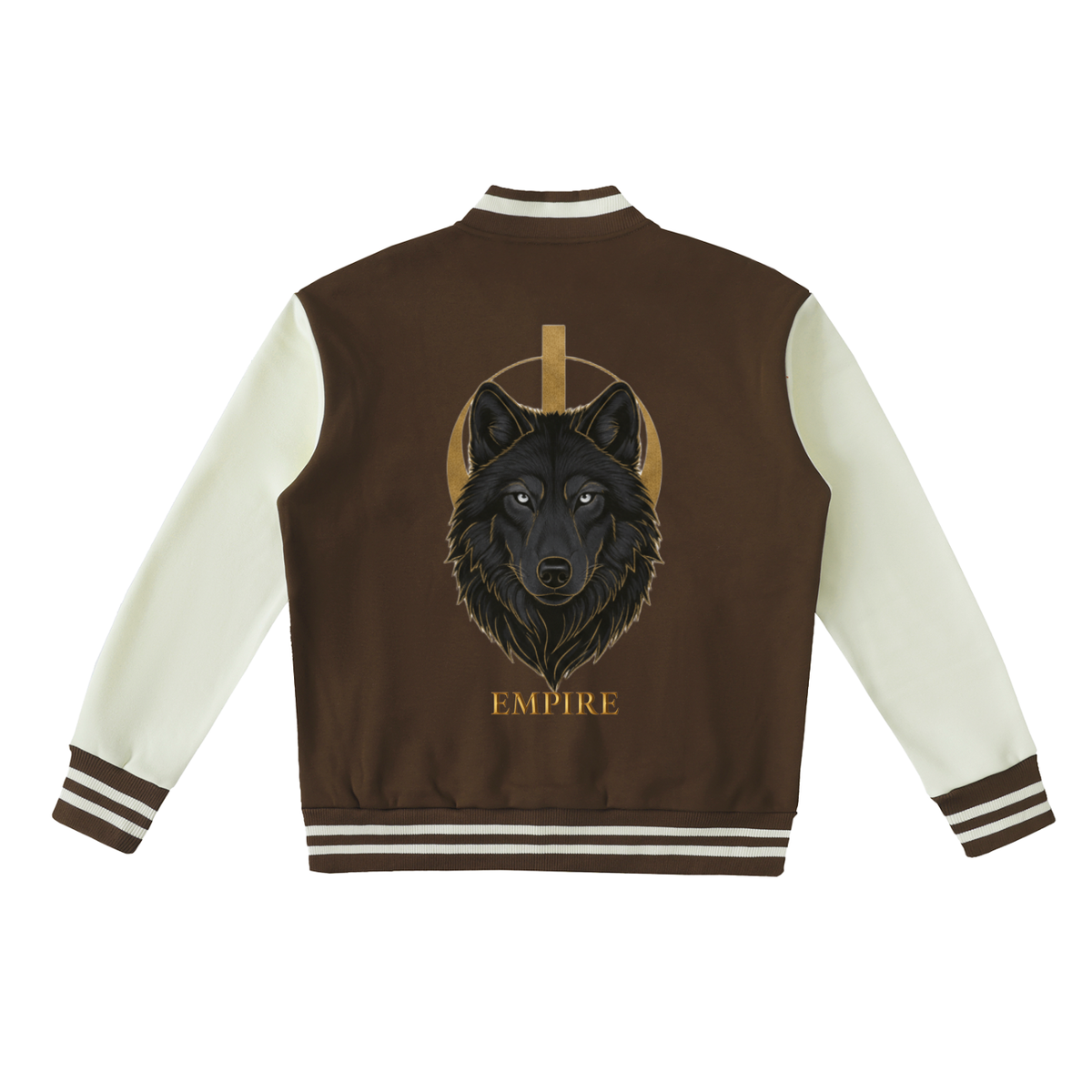EMPIRE Men’s Two-Tone Fleece Varsity Jacket — Black Wolf Eclipse
