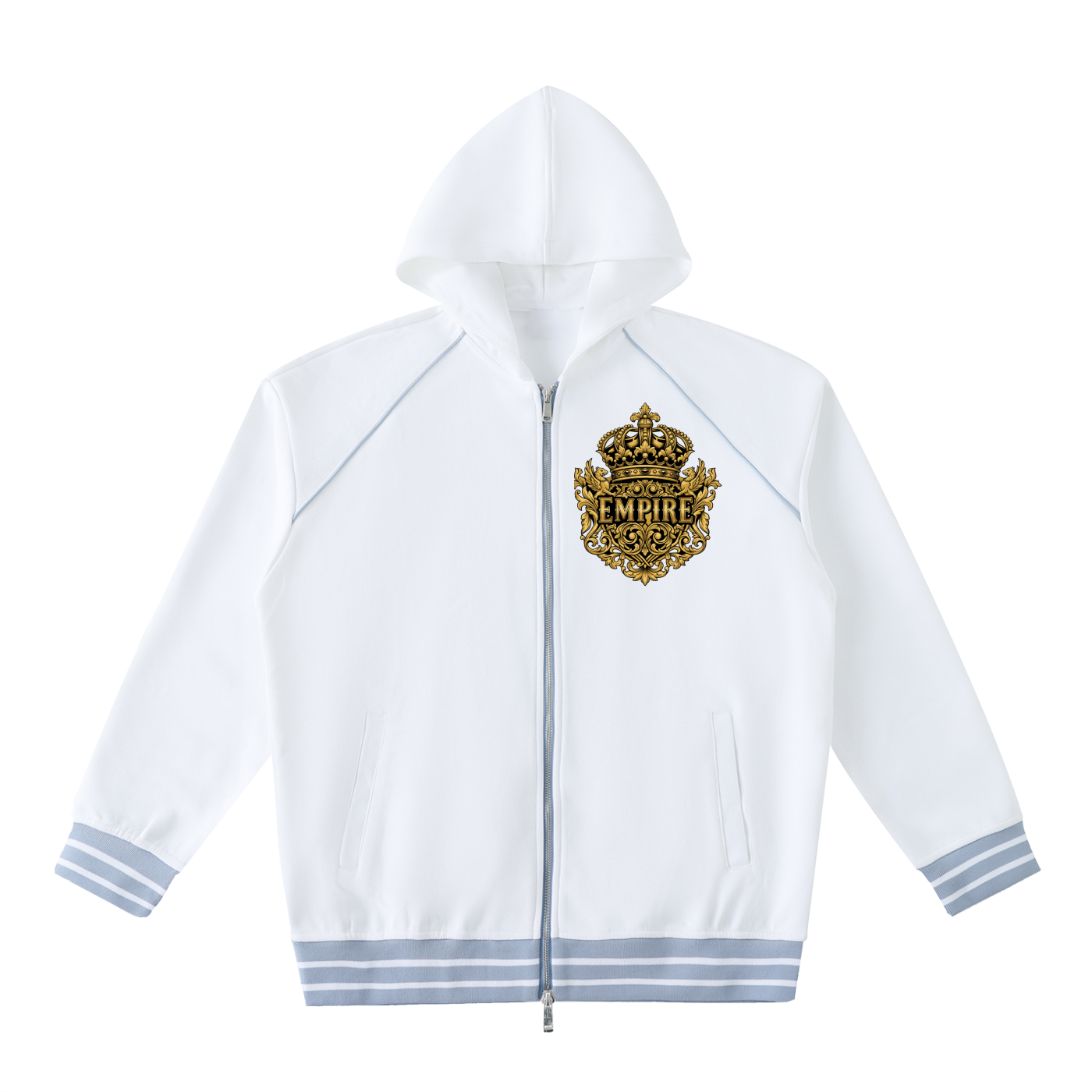 EMPIRE Striped Trim Zip-Up Hoodie — Premium Men's Streetwear