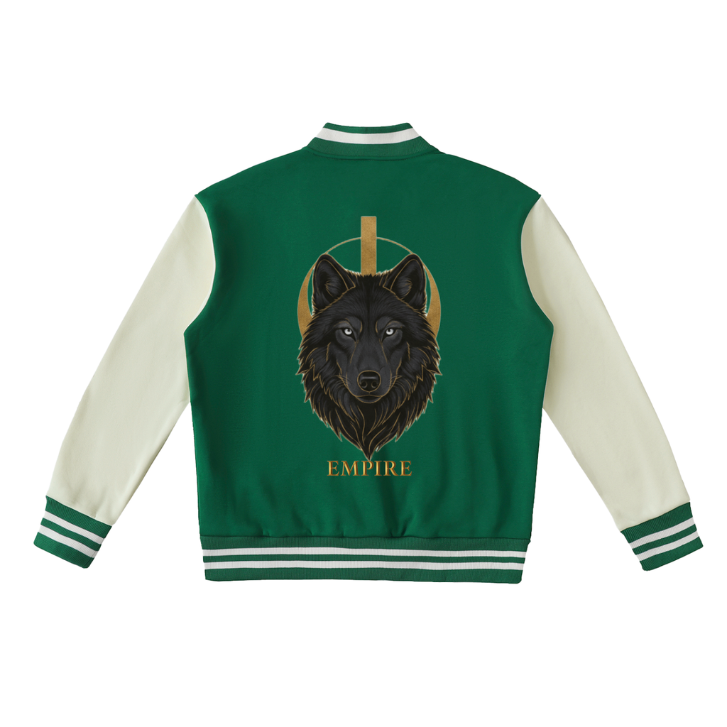 EMPIRE Men’s Two-Tone Fleece Varsity Jacket — Black Wolf Eclipse