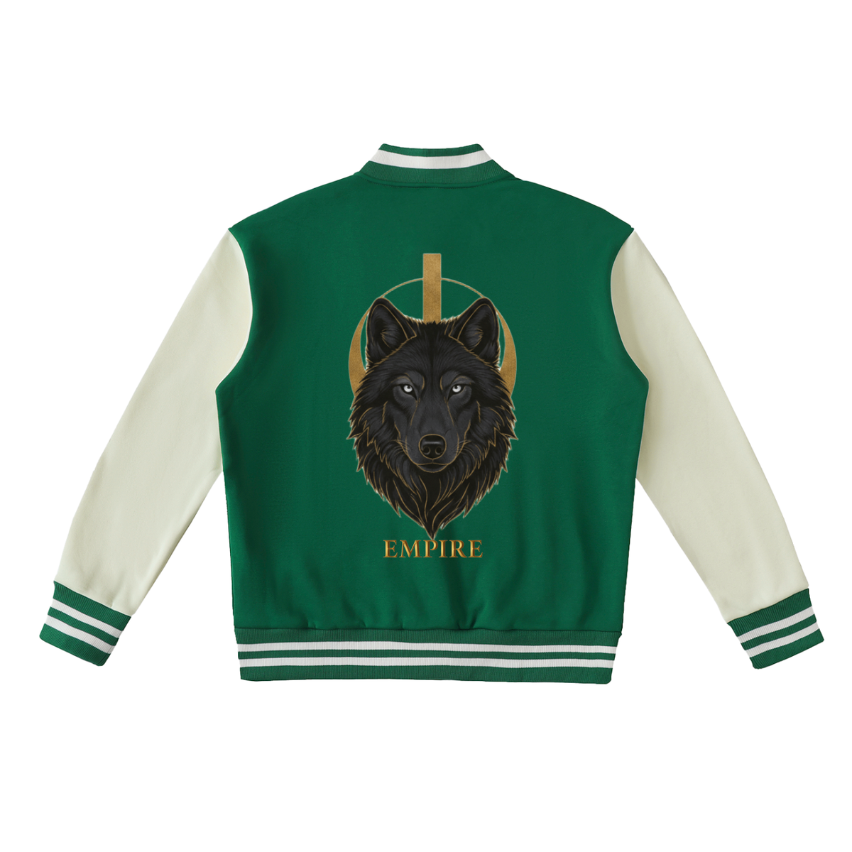 EMPIRE Men’s Two-Tone Fleece Varsity Jacket — Black Wolf Eclipse