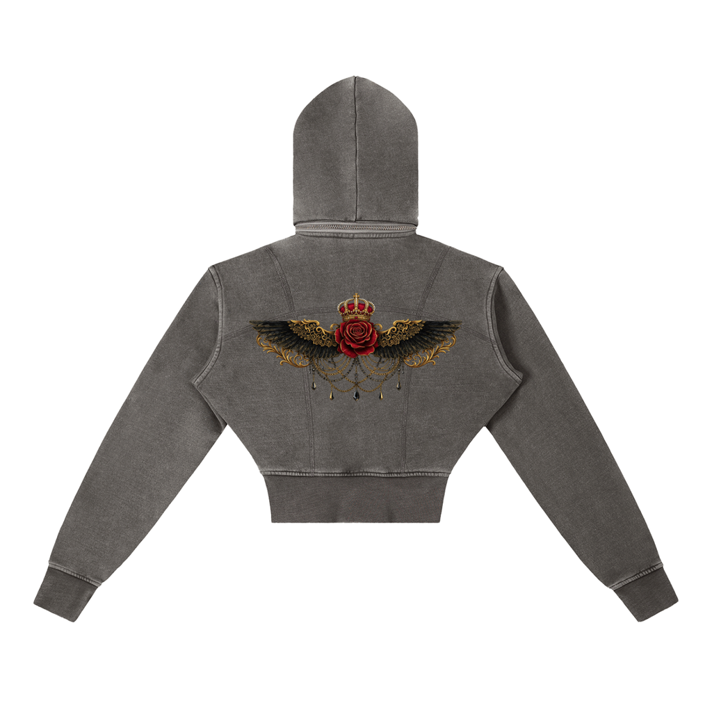 EMPIRE Vintage Washed Cropped Hoodie — Premium Women's Streetwear