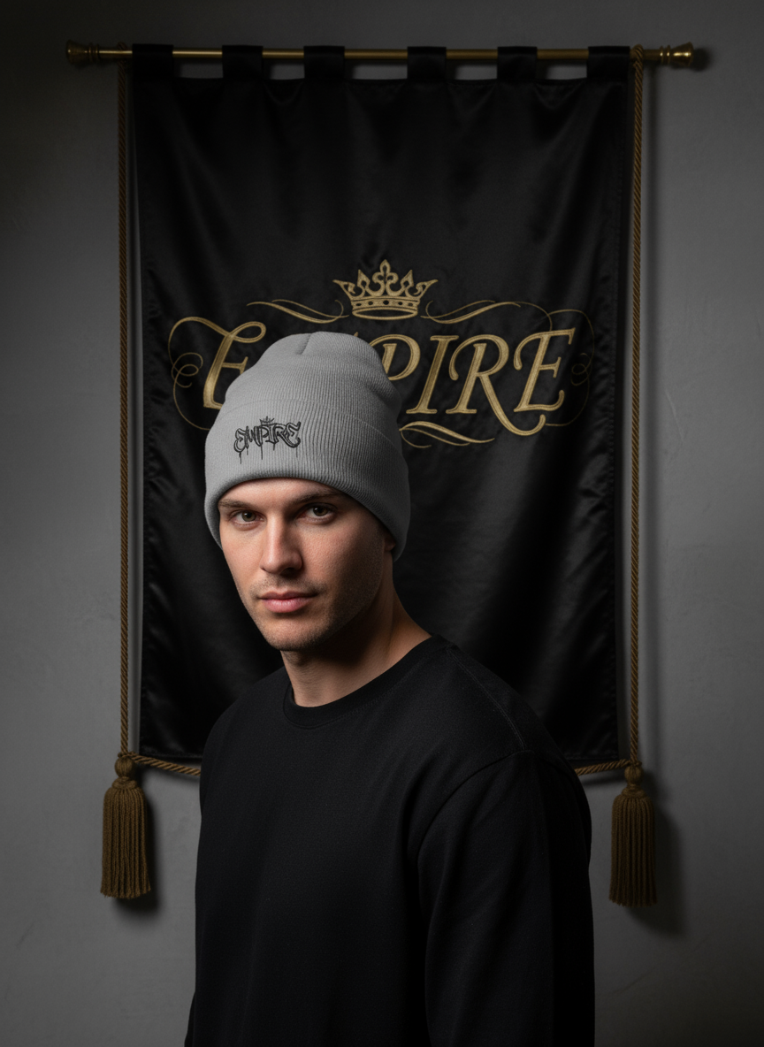 Bonnet EMPIRE gris graffiti - Vue de face