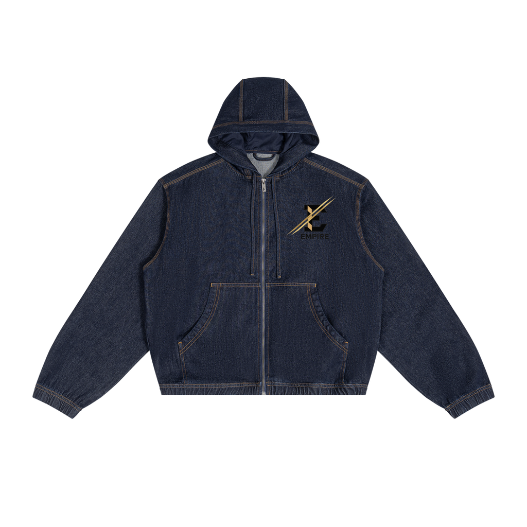 EMPIRE Men’s Hooded Denim Jacket — Dark Gold Signature