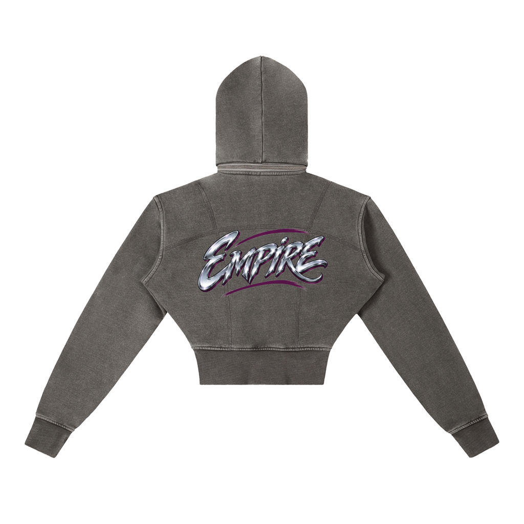 EMPIRE Women's Vintage-Washed Cropped Hoodie — Empire Chrome Tag