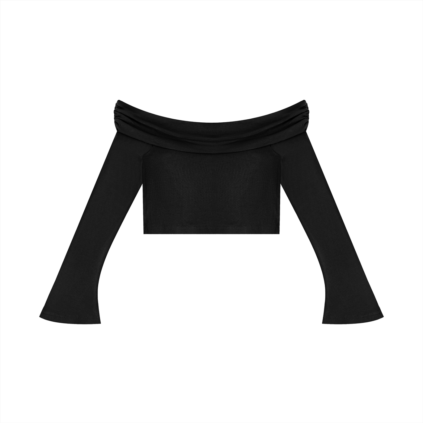 EMPIRE Off-Shoulder Bell Sleeve Crop Top — Sculpted Drama