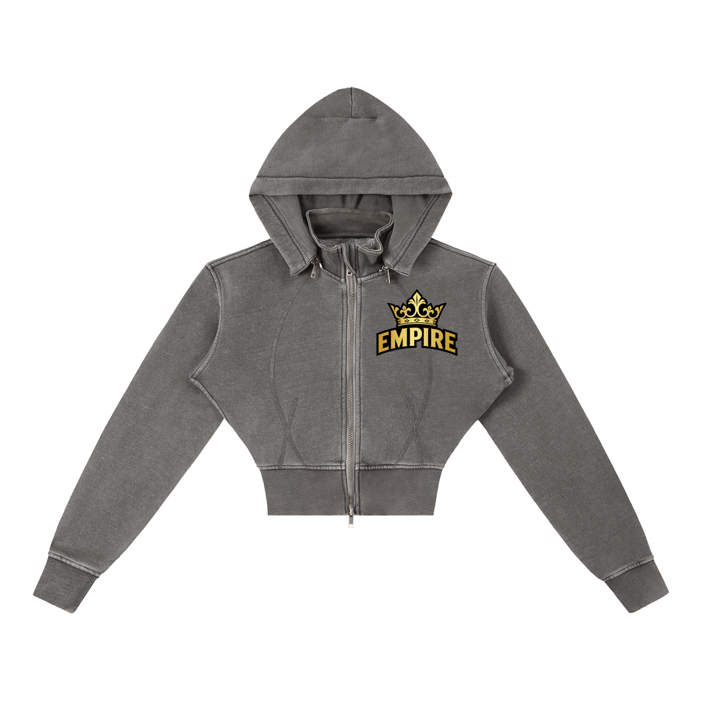 EMPIRE Vintage Washed Cropped Hoodie — Premium Women's Streetwear