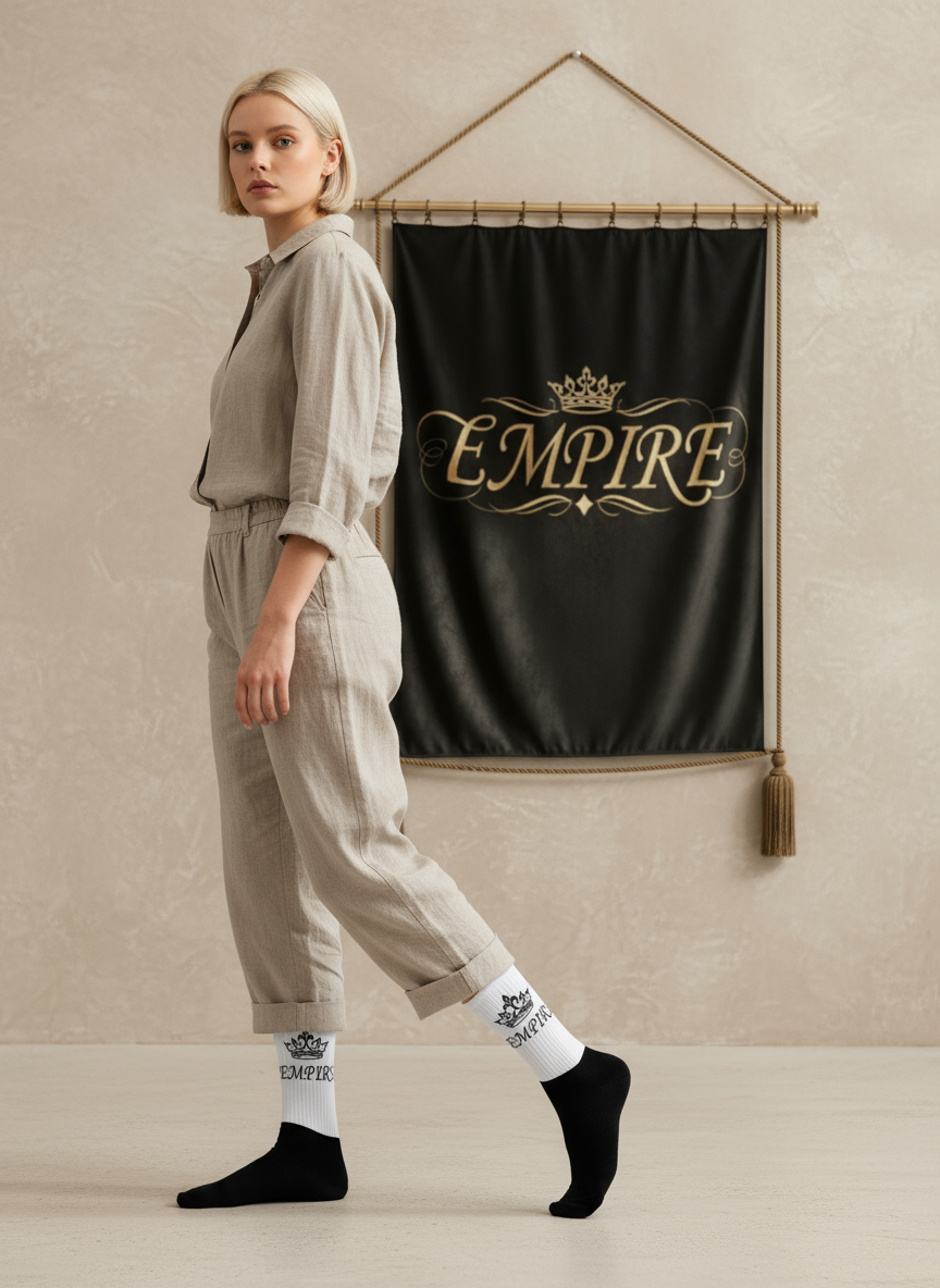 Chaussettes blanc noir EMPIRE couronne femme vue profil