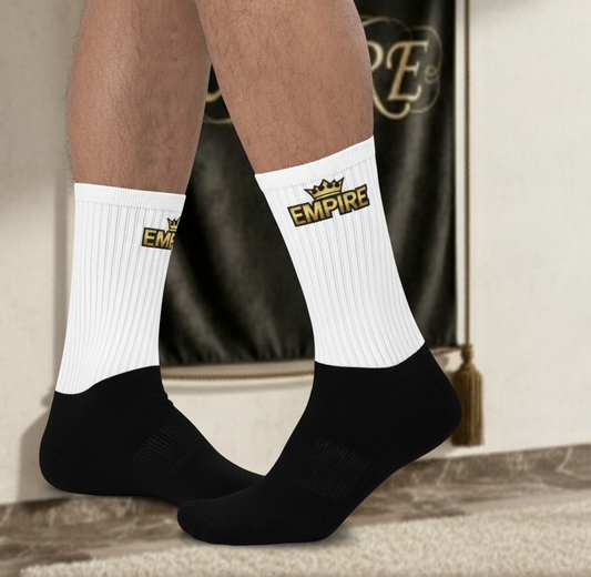 Chaussettes blanc noir EMPIRE doré vue détail