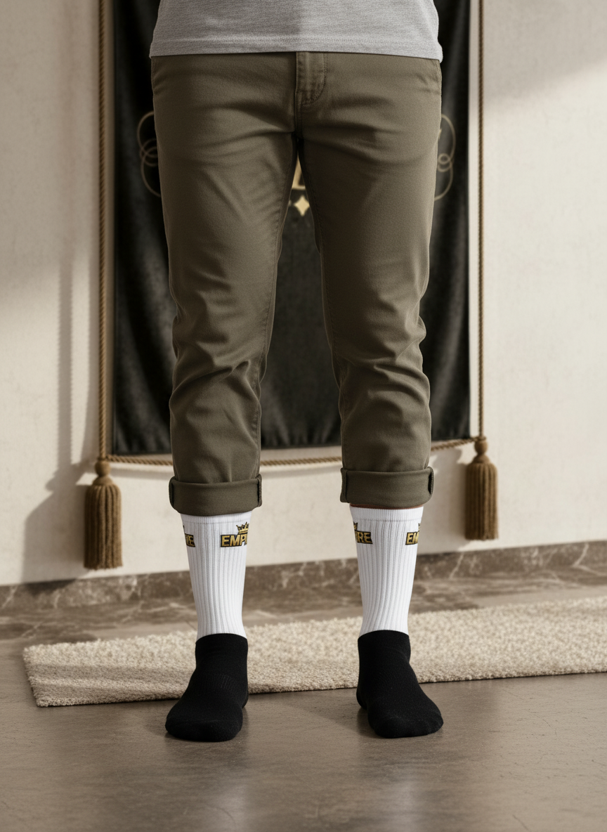 Chaussettes blanc noir EMPIRE doré vue face