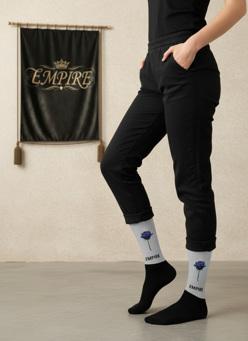 Chaussettes blanc noir EMPIRE rose femme vue profil