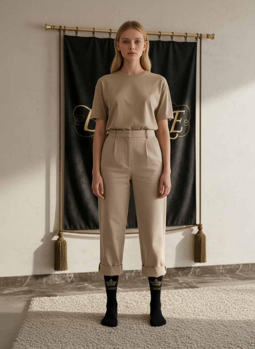 Chaussettes noires EMPIRE couronne dorée femme vue face