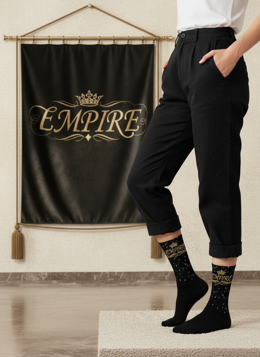 Chaussettes noires EMPIRE luxe doré femme vue profil