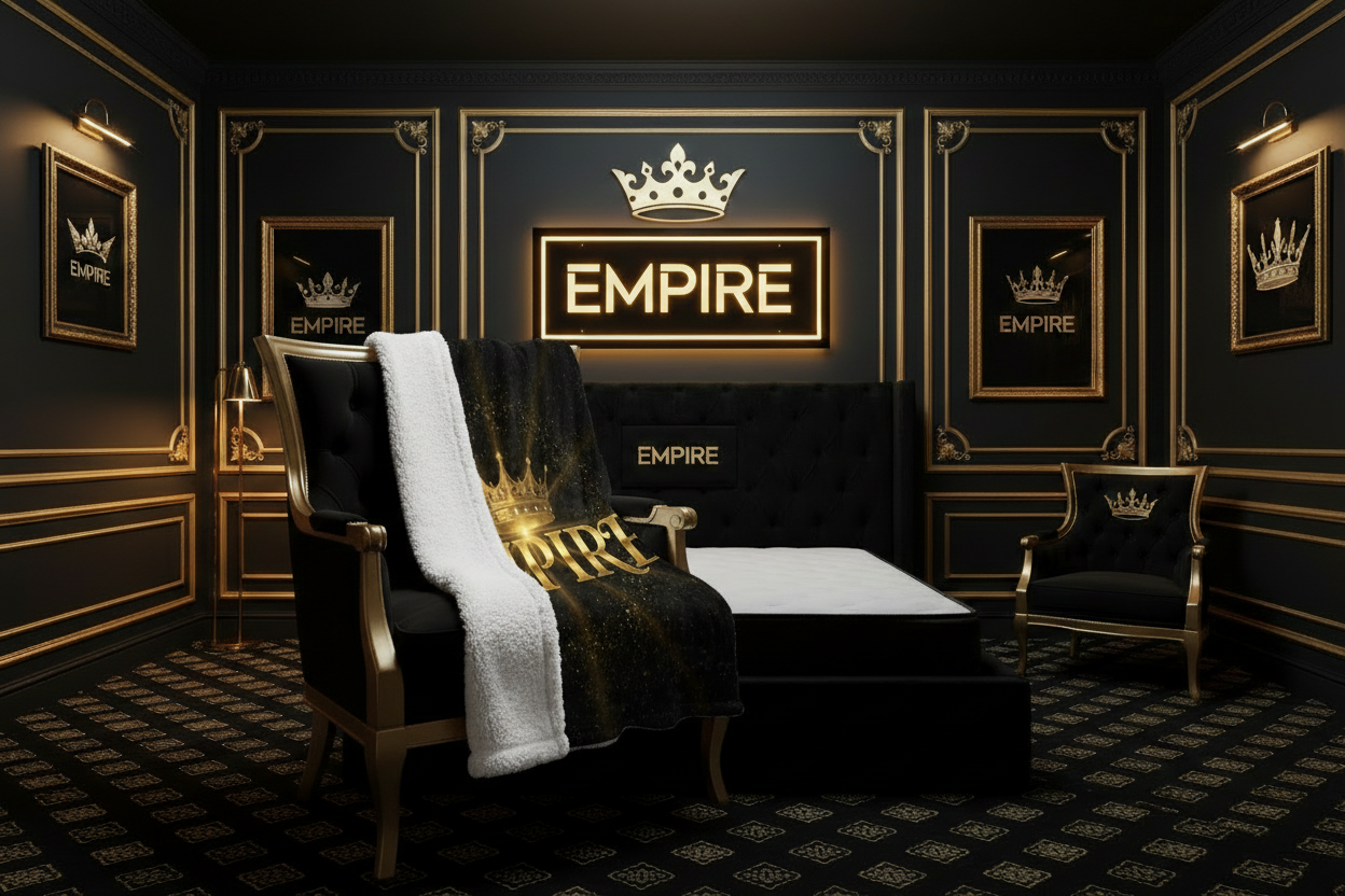 Couverture EMPIRE Couronne Dorée sur le fauteuil - Empire Palace