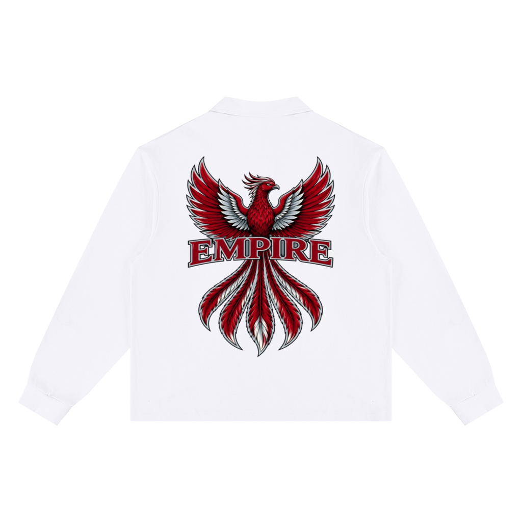 EMPIRE Men’s Loose Long-Sleeve Polo Shirt — Crimson Phoenix